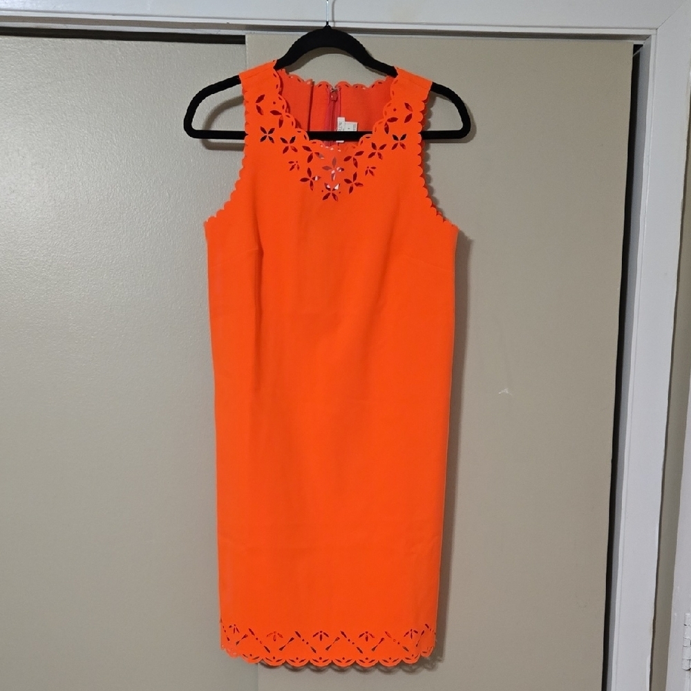 J. Crew Laser Cut Neon Orange Sleeveless Dress Size 6 NWT